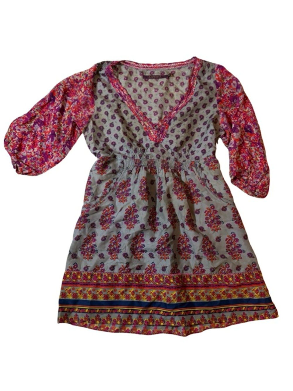 Rapsodia Boho Floral Tunic Top S 38/40 Mixed Print Peasant Blouse Ethnic